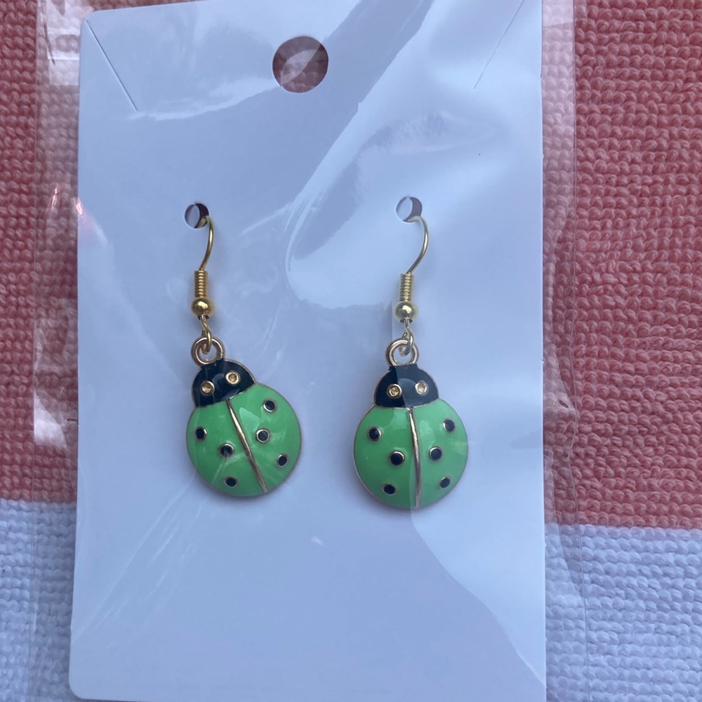 Green Ladybug earrings.